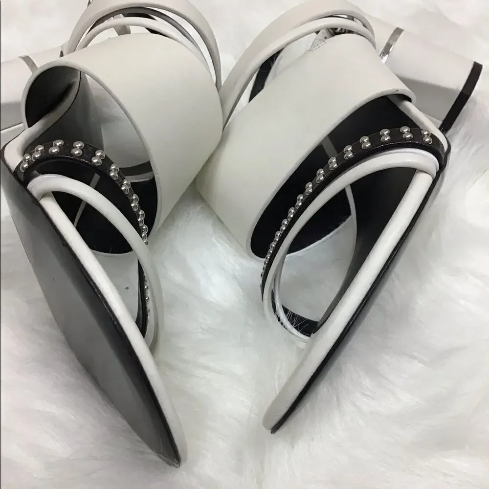 3.1 Philip Lim White Sandal Leather 70mm Drum Heel Multi Strap Sandal Size 40